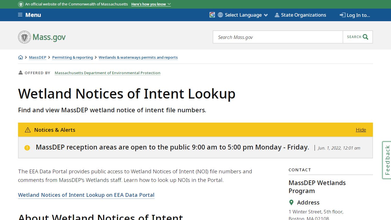 Wetland Notices of Intent Lookup | Mass.gov